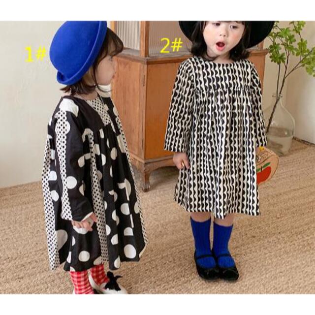 キッズ*ドットデザインワンピース*ブラック*120(110相当) キッズ/ベビー/マタニティのキッズ服女の子用(90cm~)(ワンピース)の商品写真