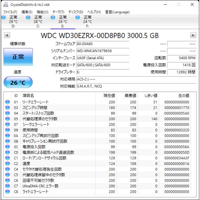 中古 WD Green WD30EZRX 3TB HDD 3.5インチ内蔵HDD スマホ/家電/カメラのPC/タブレット(PCパーツ)の商品写真