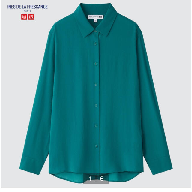 UNIQLO(ユニクロ)のUNIQLO シルクシャツ　グリーンMサイズ レディースのトップス(シャツ/ブラウス(長袖/七分))の商品写真