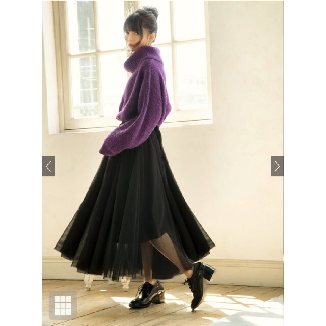 GRL(グレイル)のGRL　ボリュームロングチュールスカート　ブラック レディースのスカート(ロングスカート)の商品写真