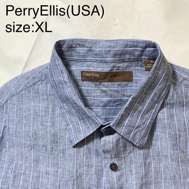 PerryEllis(USA)ビンテージストライプリネンシャツトップス