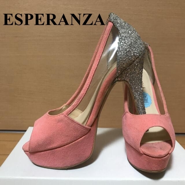 ESPERANZA(エスペランサ)のESPERANZA エスペランサ サイドクリア オープントゥパンプス グリッター レディースの靴/シューズ(ハイヒール/パンプス)の商品写真