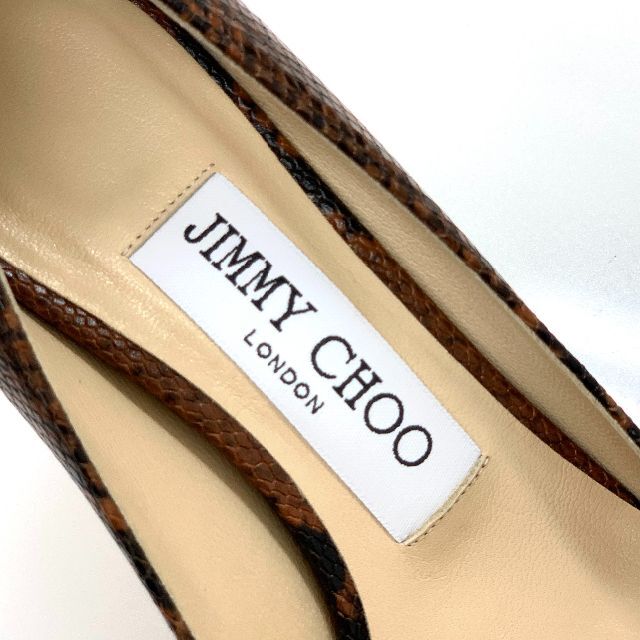 JIMMY CHOO(ジミーチュウ)の4343 未使用 ジミーチュウ パイソン パンプス ブラウン ブラック レディースの靴/シューズ(ハイヒール/パンプス)の商品写真