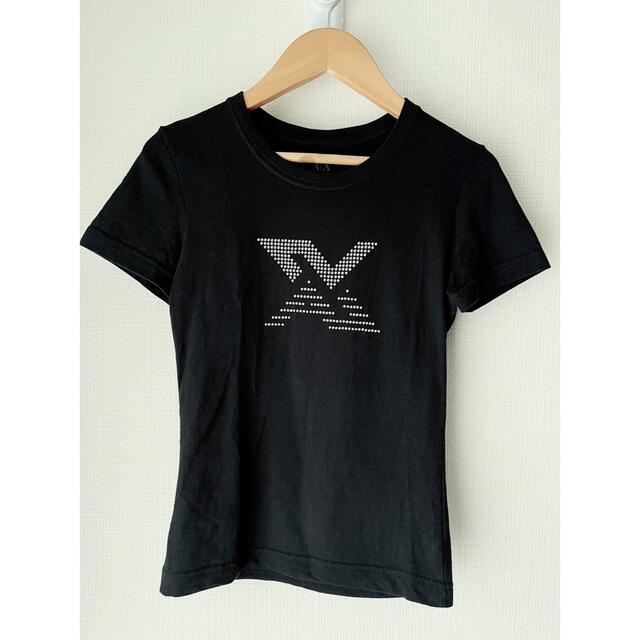 ARMANI EXCHANGE(アルマーニエクスチェンジ)の【美品】アルマーニエクスチェンジ シルバースタッズロゴ ブラックTシャツ レディースのトップス(Tシャツ(半袖/袖なし))の商品写真