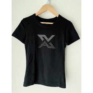 アルマーニエクスチェンジ(ARMANI EXCHANGE)の【美品】アルマーニエクスチェンジ シルバースタッズロゴ ブラックTシャツ(Tシャツ(半袖/袖なし))