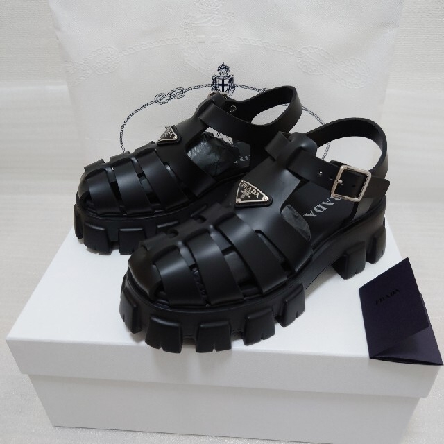 55cmレザーカバーインソールPRADA ラバーサンダル モノリス