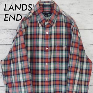 ランズエンド(LANDS’END)の超美品 ランズエンド LANDS'END チェック長袖 ボタンダウン シャツ L(シャツ)