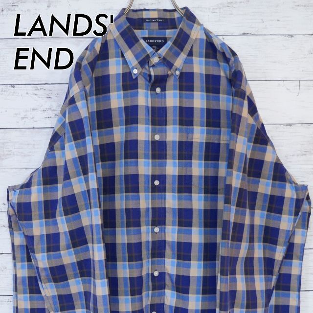 LANDS'END★ ネイビーボタンダウン長袖シャツ メンズ