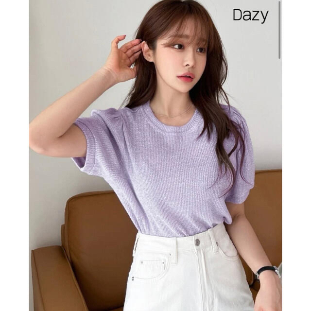 ZARA(ザラ)のSHEIN DAZY リブニット　パフスリーブ　Tシャツ レディースのトップス(Tシャツ(半袖/袖なし))の商品写真