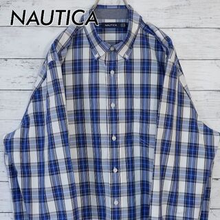 ノーティカ(NAUTICA)のノーティカ NAUTICA 刺繍ロゴポケット チェック長袖ボタンダウンシャツ 青(シャツ)