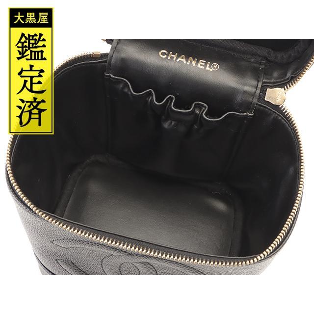 CHANEL　縦型バニティバッグ　ブラック/GP　キャビアスキン　【432】