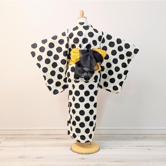 キッズ 子供 浴衣 ワンピース 帯付き 白 ドット 水玉 130cm 7w-5の通販 ...