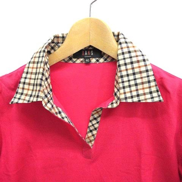 DAKS(ダックス)のダックス DAKS 鹿の子 キーネック ポロシャツ 衿チェック 半袖 ピンク レディースのトップス(ポロシャツ)の商品写真
