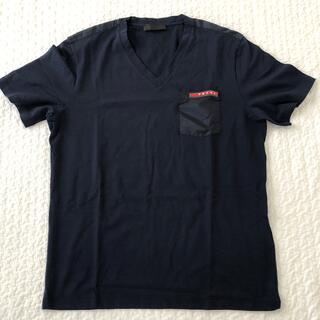 新品プラダPRADAメンズ 異素材mix VネックTシャツ 黒#XL | tspea.org