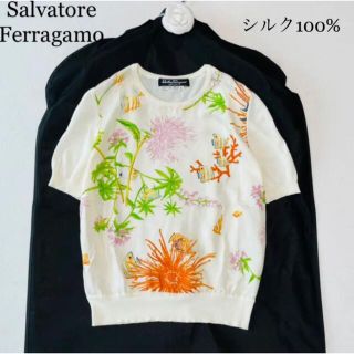 サルヴァトーレフェラガモ(Salvatore Ferragamo)のSalvatore Ferragamo■シルク異素材トップス■着画あり(Tシャツ(半袖/袖なし))