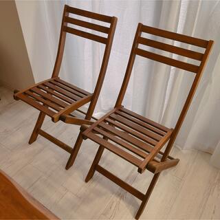 ニトリ(ニトリ)のたあぴ様ニトリ◆アンティーク天然木製椅子◆2個セットウッドチェアガーデンチェア(折り畳みイス)