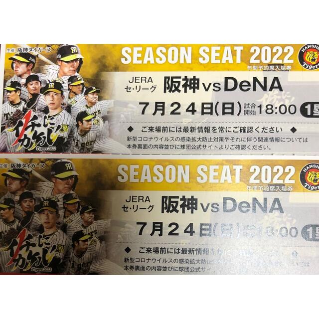 野球7/24 阪神×DeNA 戦　一塁SMBCシート　ペア　7月24日