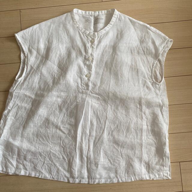 MUJI (無印良品)(ムジルシリョウヒン)の無印良品　フレンチリネン　フレンチスリーブシャツ　白　ML レディースのトップス(シャツ/ブラウス(半袖/袖なし))の商品写真