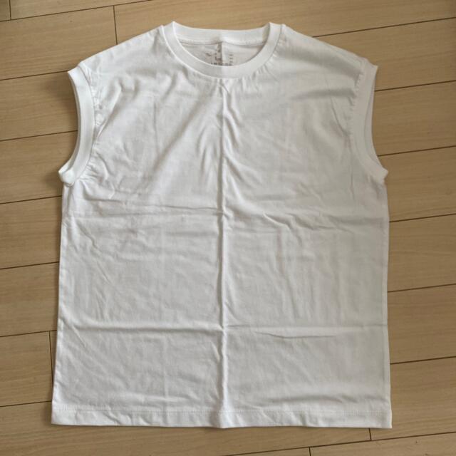 MUJI (無印良品)(ムジルシリョウヒン)の無印良品　インド綿天竺編みスリーブレスＴシャツ（白）S 白 レディースのトップス(Tシャツ(半袖/袖なし))の商品写真