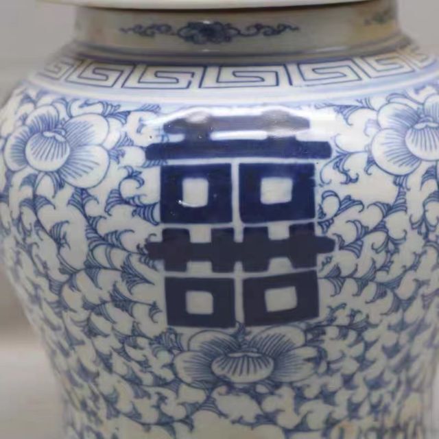 シノワズリu3000ブルーホワイト ダブルハピネス 花瓶