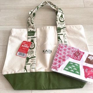 カルディ(KALDI)の【未使用】カルディ 福袋 トートバッグ　もべじ　手ぬぐいエコバッグ（寅）(エコバッグ)