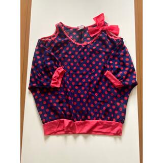 新品　ピンク　青　ドット　ブラウス　肩　袖　シースルー　XL(シャツ/ブラウス(半袖/袖なし))