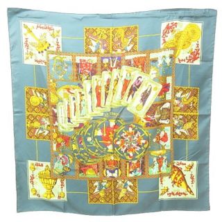 エルメス(Hermes)のエルメス HERMES カレ90 Le Tarot タロットカード スカーフ 青(ハンカチ/ポケットチーフ)