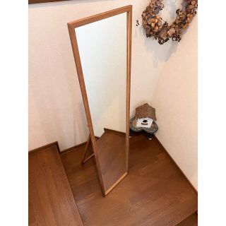 【日本製】全身鏡　アンティーク調　スタンドミラー(スタンドミラー)