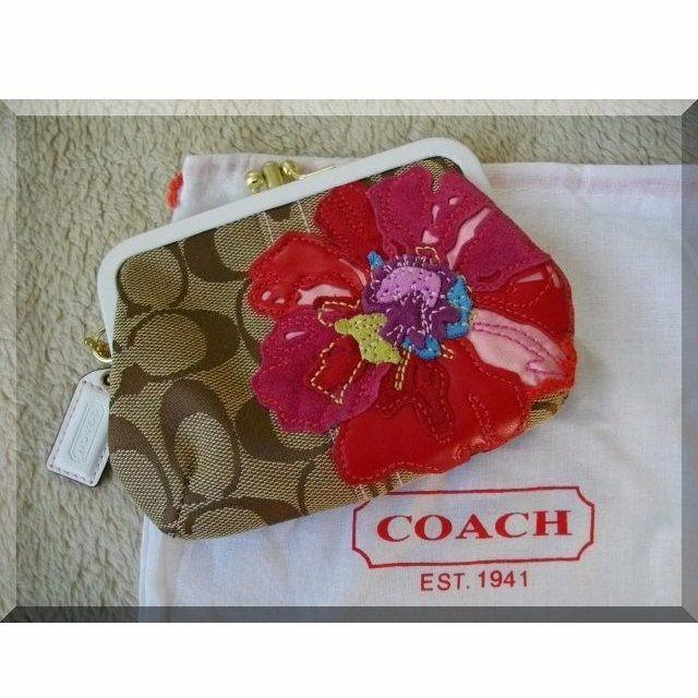 COACH(コーチ)の新品貴重★コーチPOPPY本革フラワー×シグネチャー財布コインパースがま口 レディースのファッション小物(財布)の商品写真