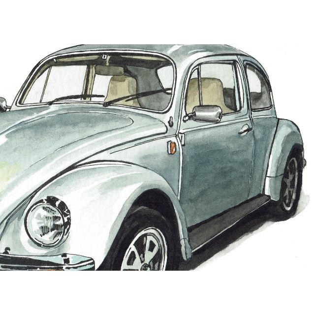 GC-1548 VWビートル/ゴルフ限定版画サイン額装作家平右ヱ門
