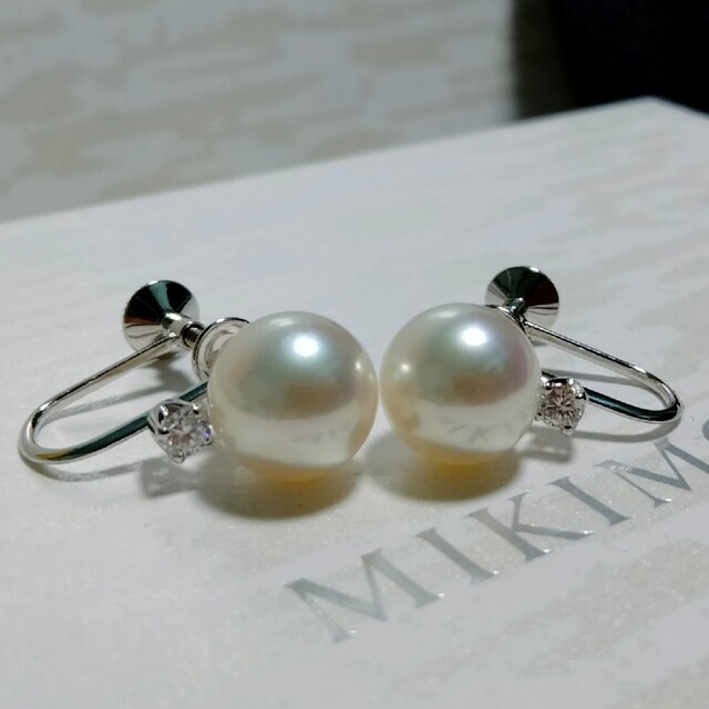 高価値 MIKIMOTO - ダイヤモンドパールイヤリング 約8ミリ K18 美品