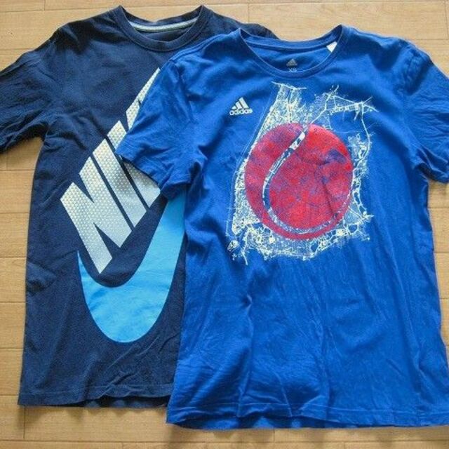 NIKE(ナイキ)のナイキ＆アディダス）青紺系（１６０）半袖Ｔシャツ２枚セット☆使用感あり キッズ/ベビー/マタニティのキッズ服男の子用(90cm~)(Tシャツ/カットソー)の商品写真