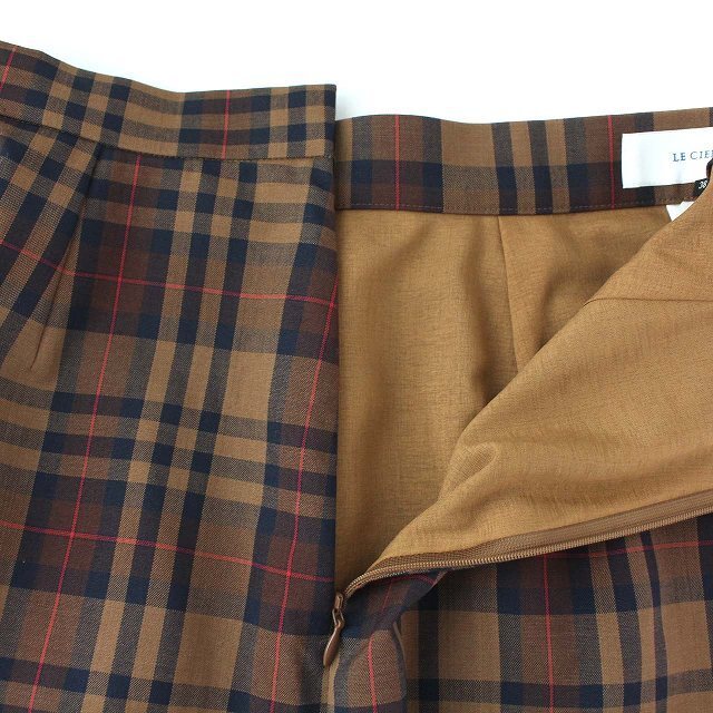 LE CIEL BLEU(ルシェルブルー)のルシェルブルー スカート ミモレ丈 チェック ウール L 茶色 黒 赤 レディースのスカート(ロングスカート)の商品写真