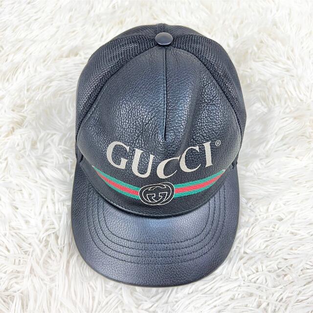 極美品♡グッチ ベースボールキャップ ロゴプリント シェリーライン
