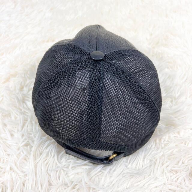 極美品♡グッチ ベースボールキャップ ロゴプリント シェリーライン レザー 黒