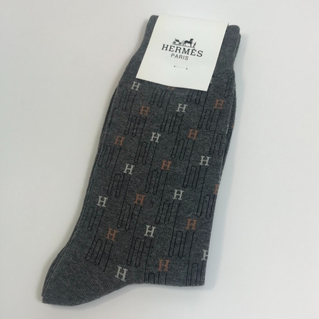 HERMES - HERMES エルメス H総柄 ソックス 靴下 コットン グレー HERMES - HERMES エルメス H総柄 ソックス 靴下 コットン グレー