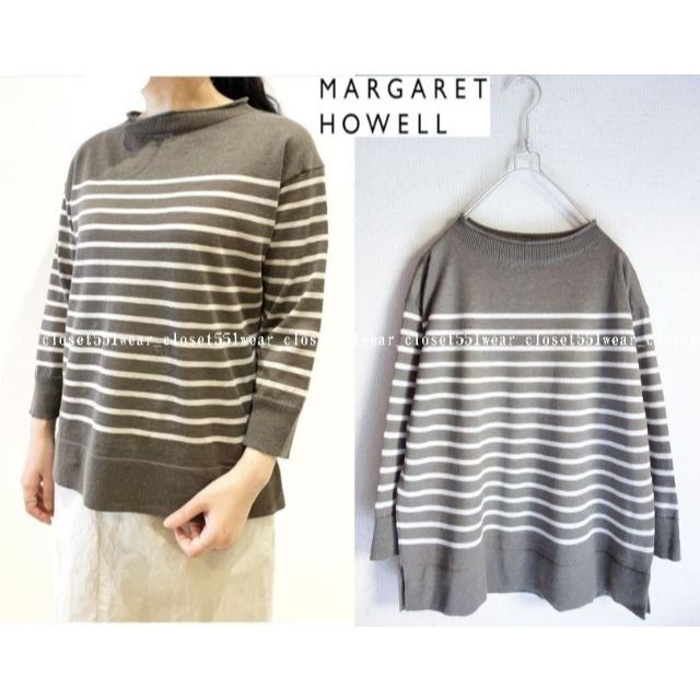 MARGARET HOWELL(マーガレットハウエル)の2020 美品マーガレットハウエル☆リネンシルク ボーダーボートネックニット 2 レディースのトップス(ニット/セーター)の商品写真