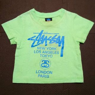 ステューシー(STUSSY)のステューシーKIDSワールドツアー黄緑ライムグリーン青キッズXS/70㎝Tシャツ(Ｔシャツ)