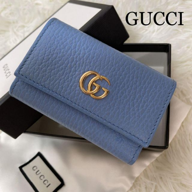 Gucci(グッチ)の【極美品・希少カラー】GUCCI キーケース ggマーモント 6連 レザー 水色 レディースのファッション小物(キーケース)の商品写真