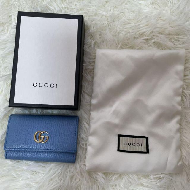 Gucci(グッチ)の【極美品・希少カラー】GUCCI キーケース ggマーモント 6連 レザー 水色 レディースのファッション小物(キーケース)の商品写真