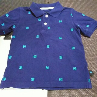 ステューシー(STUSSY)のステューシー半袖ポロシャツSサイズ3T90紺色ネイビー水色シャネルロゴ刺繍キッズ(Tシャツ/カットソー)