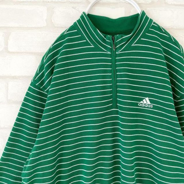 adidas(アディダス)の【人気カラー】adidas ハーフジップ  ポロシャツ L 緑 ビッグシルエット メンズのトップス(ポロシャツ)の商品写真