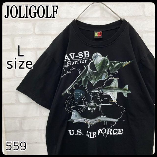 【希少】ジョリゴルフ 戦闘機 ビッグロゴ プリント 半袖 Tシャツ 大きめ L