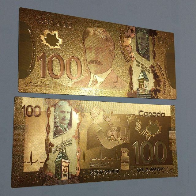 ゴールドお札２枚セット 100カナダドル CANADA DOLLAR GOLD ハンドメイドの生活雑貨(雑貨)の商品写真