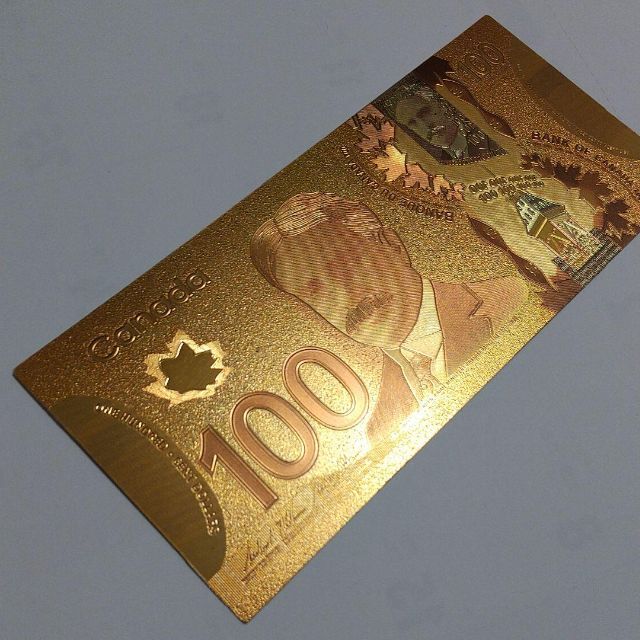 ゴールドお札２枚セット 100カナダドル CANADA DOLLAR GOLD ハンドメイドの生活雑貨(雑貨)の商品写真