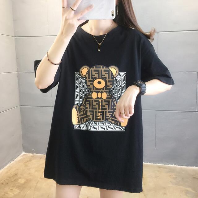 FFロゴテディベアビッグシルエットTシャツ ブラックXL アニマルプリント レディースのトップス(Tシャツ(半袖/袖なし))の商品写真