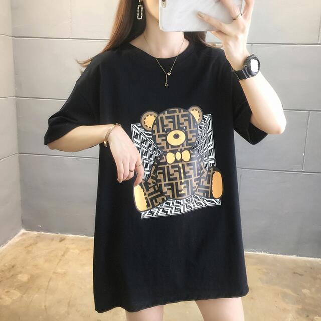 FFロゴテディベアビッグシルエットTシャツ ブラックXL アニマルプリント レディースのトップス(Tシャツ(半袖/袖なし))の商品写真