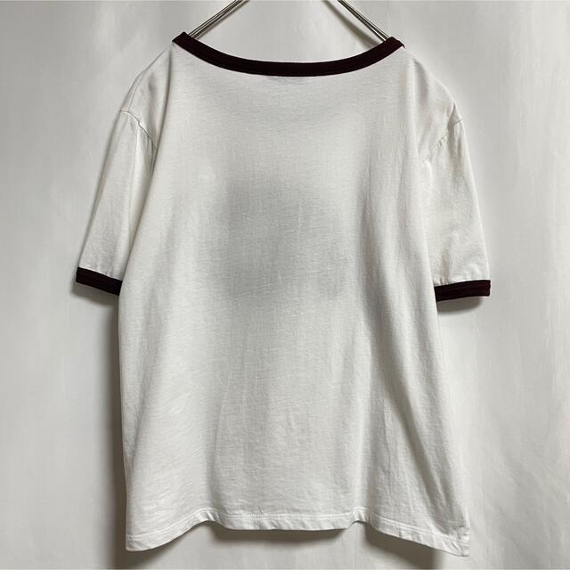 ZARA(ザラ)のZARA ワッペン　リンガーシャツ　半袖Tシャツ　サークルロゴ　バーガンディー レディースのトップス(Tシャツ(半袖/袖なし))の商品写真