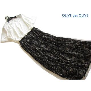 オリーブデオリーブ(OLIVEdesOLIVE)の新品OLIVE des OLIVE プリーツ異素材ドッキングワンピース/BK(ロングワンピース/マキシワンピース)