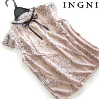 イング(INGNI)の新品INGNI/イング バイカラーレースリボンフリルブラウス/PK(シャツ/ブラウス(半袖/袖なし))